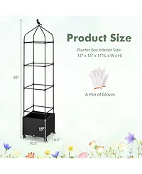 Indoor Outdoor Raised Garden Bed with Trellis and Self-Drainage and Wheels-Black