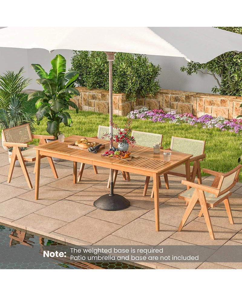8-Person Outdoor Acacia Wood Dining Rectangular Bistro Table with Umbrella Hole