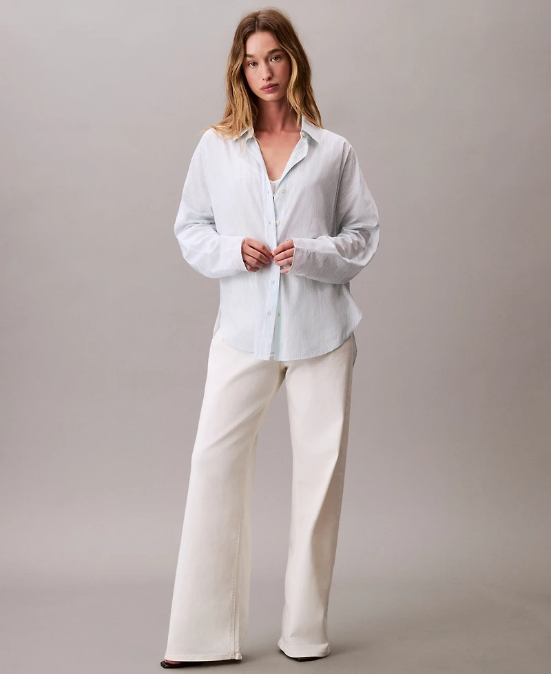 Calvin Klein Women's Long Sleeve Striped Button-Down Shirt