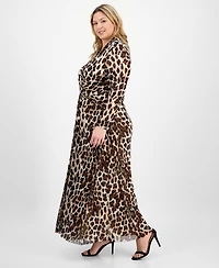 Anne Klein Plus Printed Mesh Long-Sleeve Maxi Dress