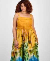 Tahari Asl Plus Printed Cotton Sleeveless Midi Dress