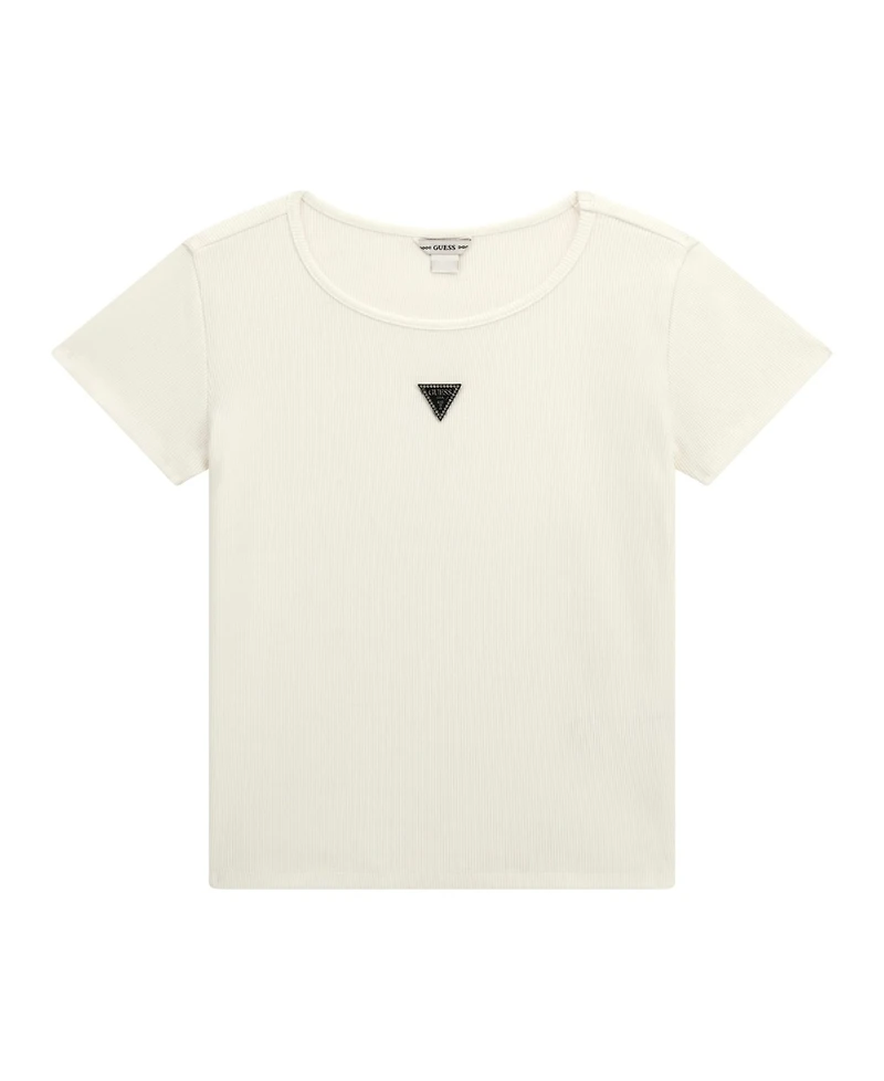Guess Big Girl Short Sleeve Knit Top with Metal Logo Plate