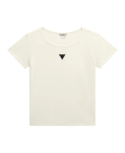 Guess Big Girl Short Sleeve Knit Top with Metal Logo Plate