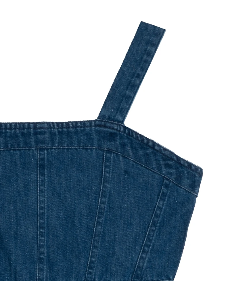 Rare Editions Big Girls Denim Ruffle With Asymmetrical Skirt Dress