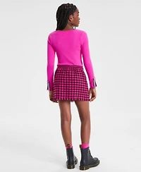 H By Habitual Big Girls Crochet Trim Ribbed Knit Top Pull On Houndstooth Skort