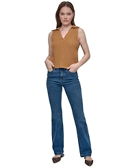 Dkny Jeans Women's Lacey Stitch Collared Sleeveless Sweater - WSK