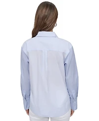 Dkny Jeans Women's Cropped Long-Sleeve Button-Front Shirt - L4c