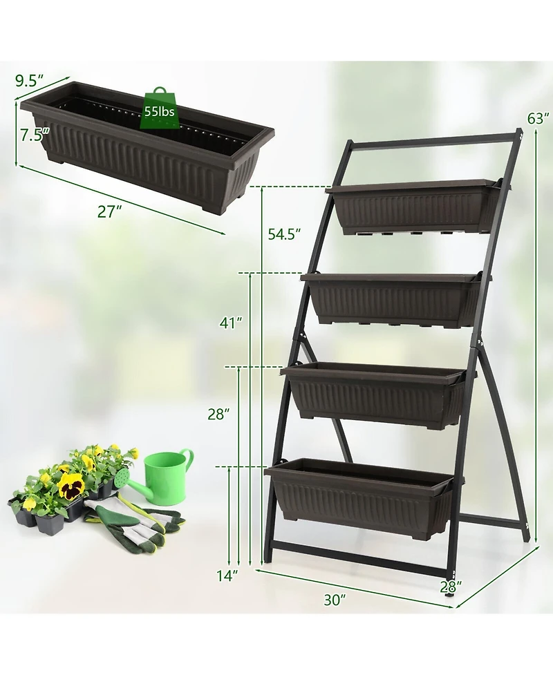 4-Tier Vertical Raised Garden Bed with 4 Containers and Drainage Holes