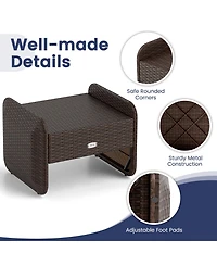 2 Pieces Outdoor Patio Pe Wicker Ottomans with Removable Cushions