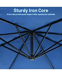10 Feet Offset Umbrella with 8 Ribs Cantilever and Cross Base-Blue