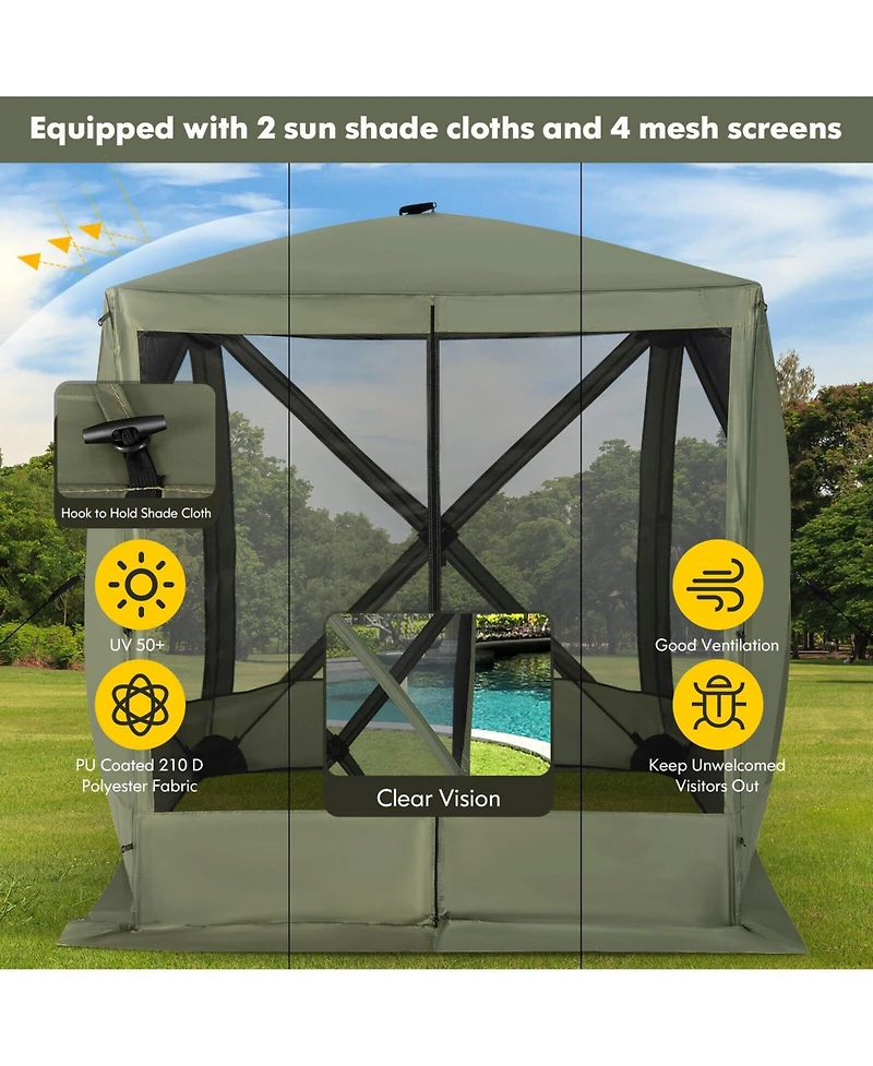 6.7 x 6.7 Feet Pop Up Gazebo with Netting and Carry Bag-Green
