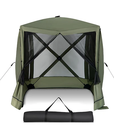 6.7 x 6.7 Feet Pop Up Gazebo with Netting and Carry Bag-Green