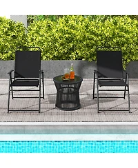 Outdoor Folding Sling Chairs with Armrest and Backrest-Black