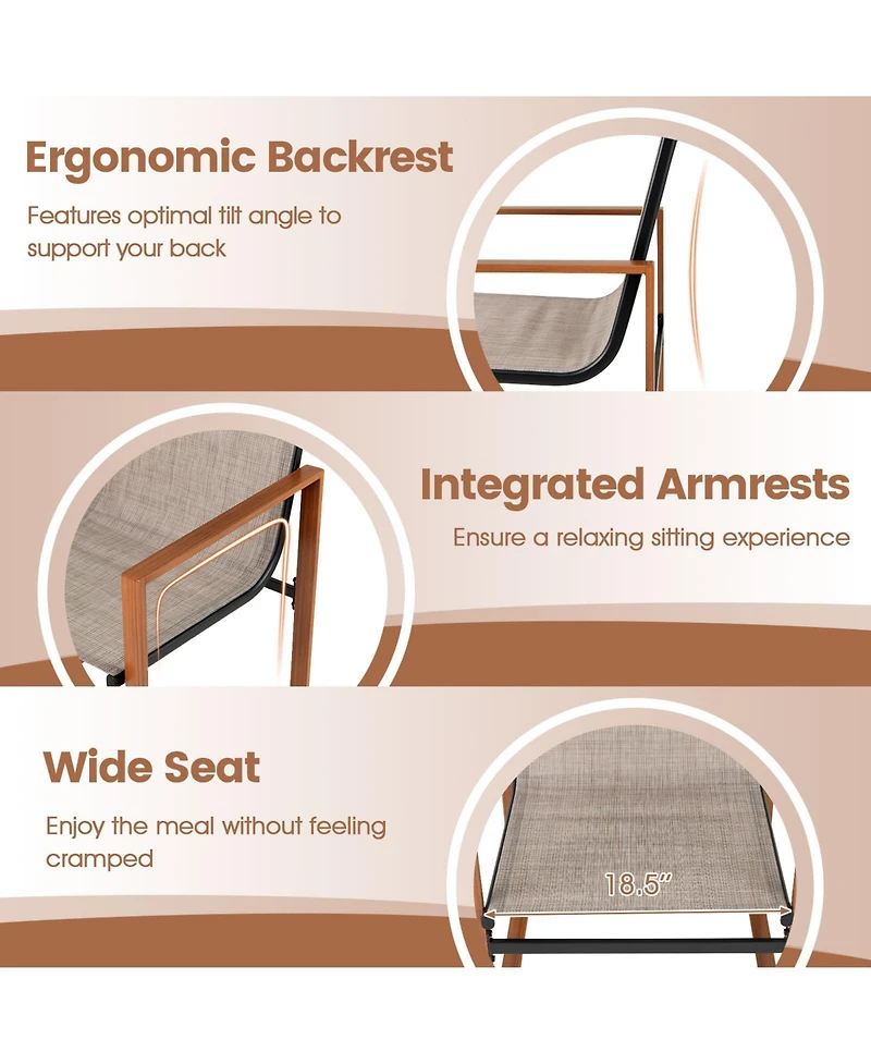 Outdoor Dining Chairs with Breathable Seat and Backrest Set of 2-Brown