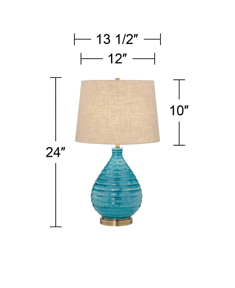 360 Lighting Kayley 24" High Small Mid Century Modern Coastal Table Lamps Set of 2 Blue Ceramic Living Room Bedroom Bedside