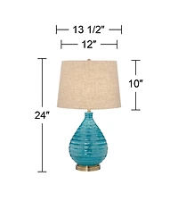 360 Lighting Kayley 24" High Small Mid Century Modern Coastal Table Lamps Set of 2 Blue Ceramic Living Room Bedroom Bedside