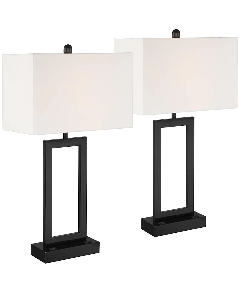 360 Lighting Todd 30" Tall Large Modern End Table Lamps Set of 2 Usb Port Ac Power Outlet Black Metal Living Room Charging
