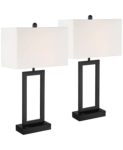 360 Lighting Todd 30" Tall Large Modern End Table Lamps Set of 2 Usb Port Ac Power Outlet Black Metal Living Room Charging