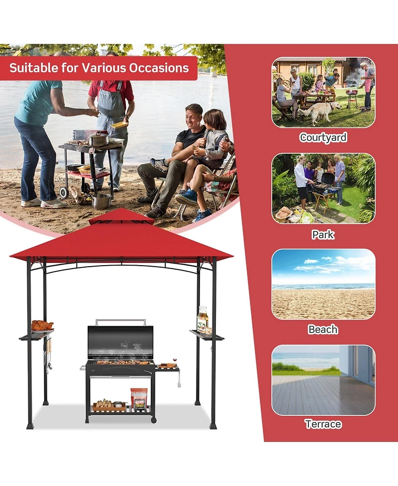 8 x 5 Feet Outdoor Barbecue Grill Gazebo Canopy Tent Bbq Shelter-Red
