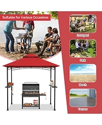 8 x 5 Feet Outdoor Barbecue Grill Gazebo Canopy Tent Bbq Shelter-Red