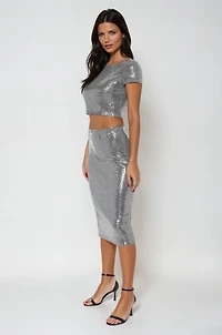 Bebe Women's Two Piece Disco Dot Top With Midi Skirt