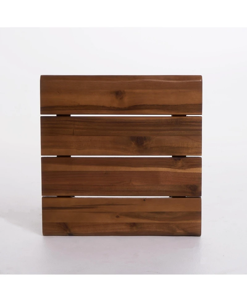 18 Inch Rustic Industrial Accent Table & Side Table for Patio, Acacia Wood Top, Iron Legs