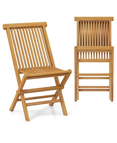 Outdoor Teak Wood Chairs Set of 2 with Slatted Seat and Backrest