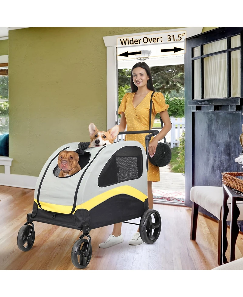 Bingopaw Large Dog Stroller for 2 Dogs Foldable Pet Travel Carrier Zipper Divider 4 Wheels