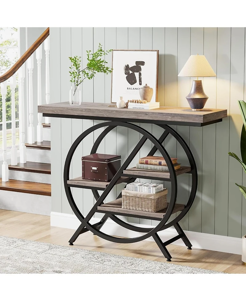 Tribesigns Console Table, 40-Inch Entryway Table with Storage Shelves, 4-Tier Industrial Hallway Sofa Table with Geometric Metal Frame, Accent Table f