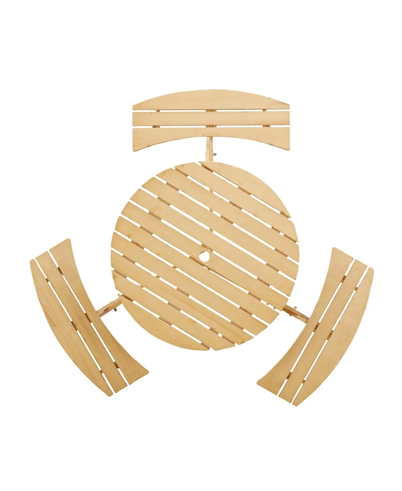 Outdoor 6 Person Picnic Table, 6 person Round Picnic Table with 3 Built-in Benches, Umbrella Hole