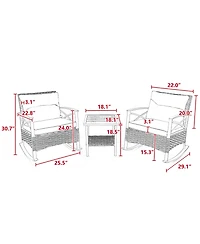 3-Piece Patio Conversation Set, Leisure Chair, Outdoor Rattan Rocking Chair Set Gray