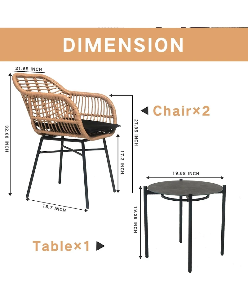 3 Pieces Of Luxury Outdoor Wicker Furniture ,Patio Bistro Style Table And Chair Combination,Weather-resistant Pe Wicker Weave