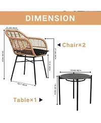3 Pieces Of Luxury Outdoor Wicker Furniture ,Patio Bistro Style Table And Chair Combination,Weather-resistant Pe Wicker Weave