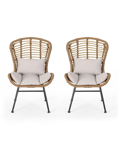 Set of 2 Wicker Chairs with Cushion Outdoor Dining Chairs