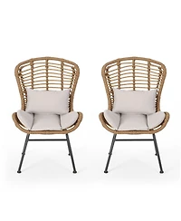Set of 2 Wicker Chairs with Cushion Outdoor Dining Chairs