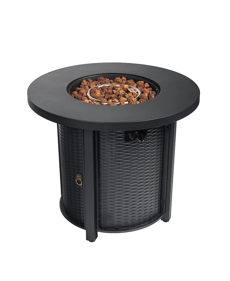 30 in. Round 40,000 Btu Outdoor Propane Fire Pit Table with Steel Tabletop, Lid and Rocks
