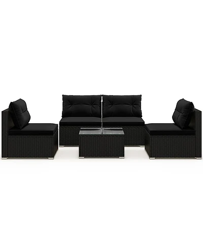 5-Piece Outdoor Patio Furniture Set with Cushions and Coffee Table-Black