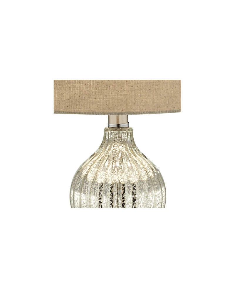 Regency Hill Lili Country Cottage Table Lamps 25" High Set of 2 Fluted Mercury Glass Double Gourd Beige Drum Shade for Bedroom Living Room Bedsid