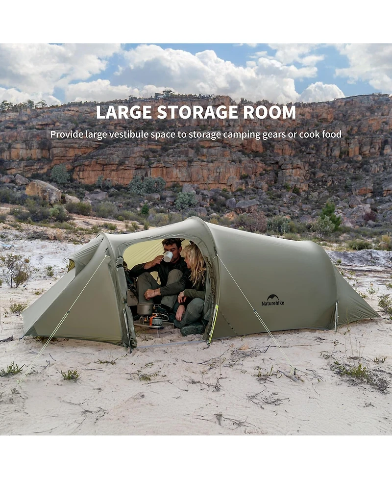 Naturehike Opalus 3 Person Tunnel Tent, Lightweight Backpacking Tent with Vestibule, Double Wall 4 Season Tents for Camping