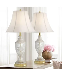 Regency Hill Traditional Table Lamps 26.5" High Set of 2 Cut Glass Urn Brass White Cream Bell Shade for Living Room Family Bedroom Bedside