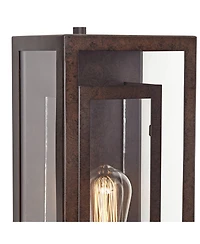 Possini Euro Design Rustic Industrial Farmhouse Outdoor Wall Light Fixtures Set of 2 Bronze 15 1/2" Clear Glass for Exterior Barn Deck House Porc