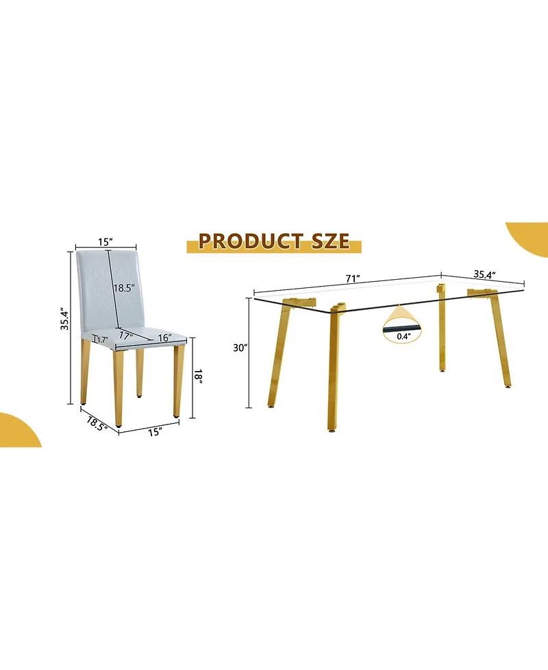 Streamdale 71" Rectangular Glass Dining Table Set with 8 Gray Pu Chairs