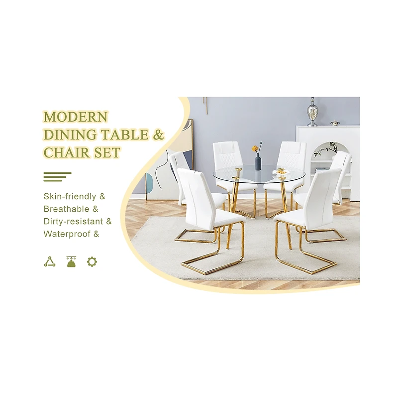 Streamdale Glass Table & 6 Pu Leather Chairs - Modern & Luxurious