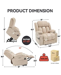Streamdale Chenille Power Lift Recliner, Massage & Heat, Usb, Cup Holders