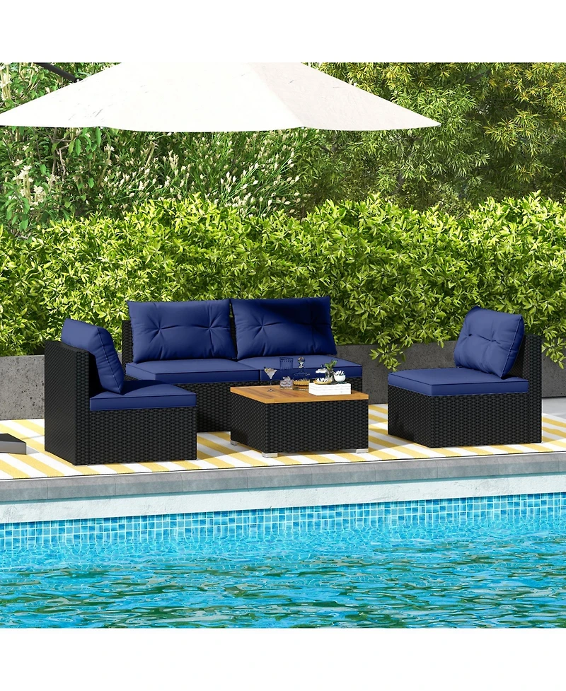 5 Piece Outdoor Furniture Set with Solid Tabletop and Soft Cushions