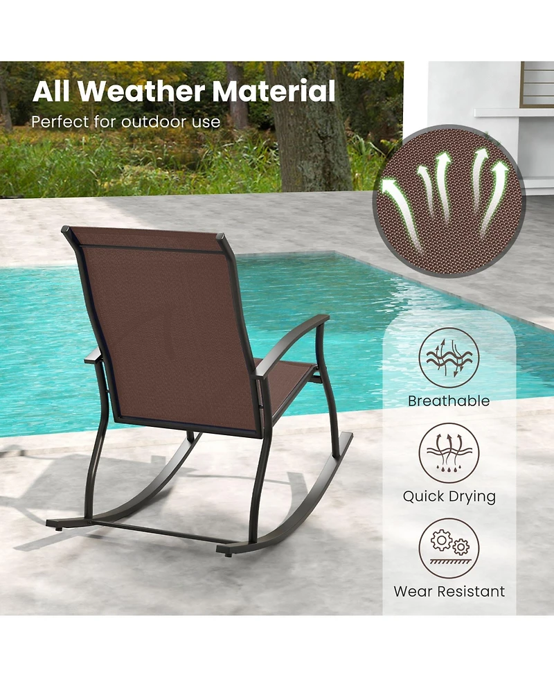 2 Pieces Outdoor Rocking Chairs with Breathable Backrest