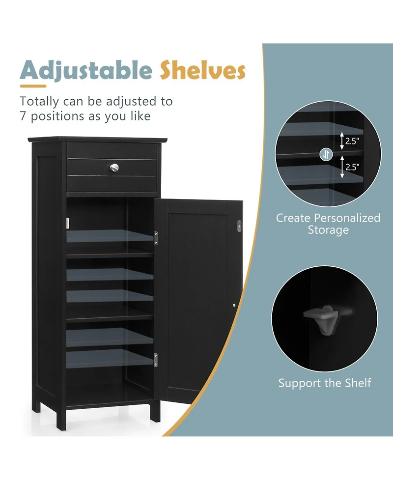Wooden Storage Free-Standing Floor Cabinet with Drawer and Shelf