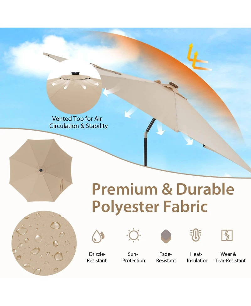 10 Feet Patio Umbrella with 112 Solar Lights and Crank Handle
