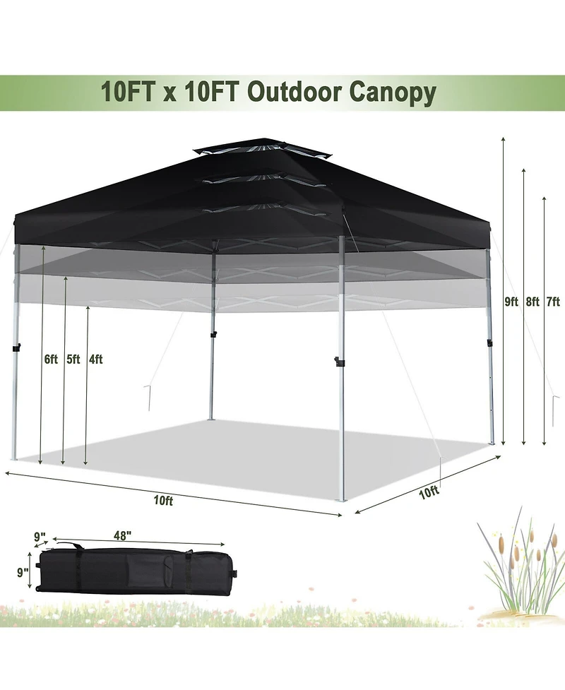 2-Tier 10 x 10 Feet Pop-up Canopy Tent with Wheeled Carry Bag
