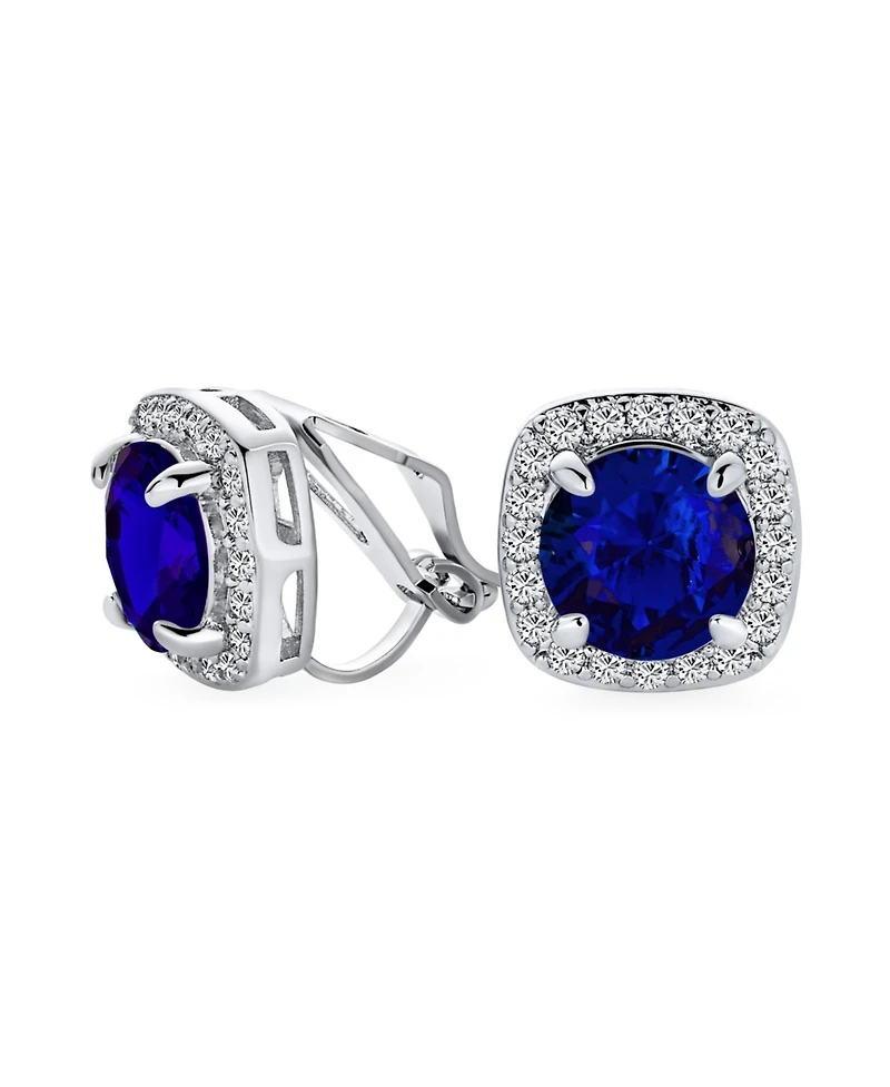 Bling Jewelry Traditional 2CT Solitaire Round Cubic Zirconia Cz Square Halo Clip On Stud Earrings Non Pierced